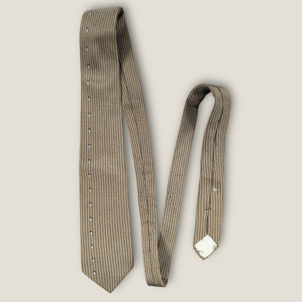 Cavallo Handmade in Italy Silk Tie Brown Tan Striped‎ Blue Geometric 3.25"